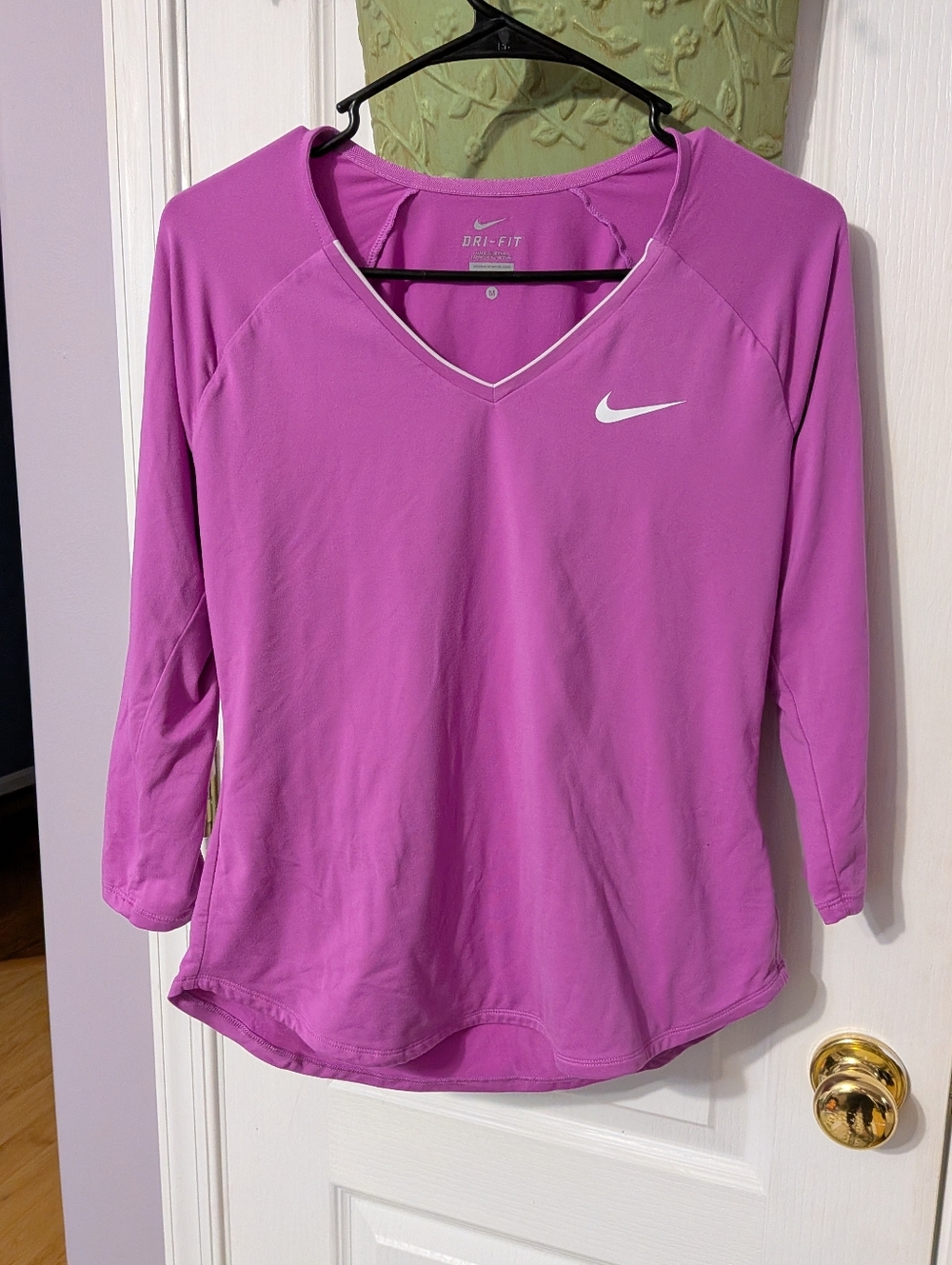 Nike Women’s Pink V-Neck Long Sleeve Dri-FIT Top